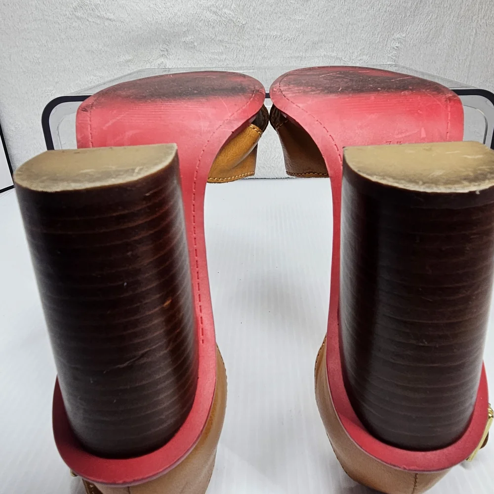 Kelsi Dagger Barcelona Cognac Leather Block Heel Sandals 7.5M